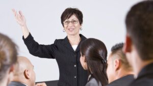 Executive delivering high-impact business presentation