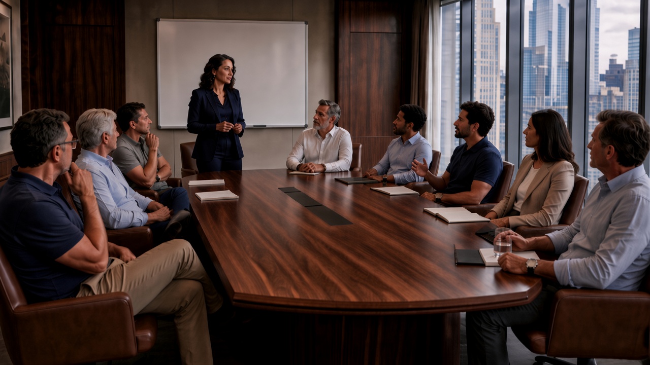 A facilitator guiding a leadership team through a working meeting