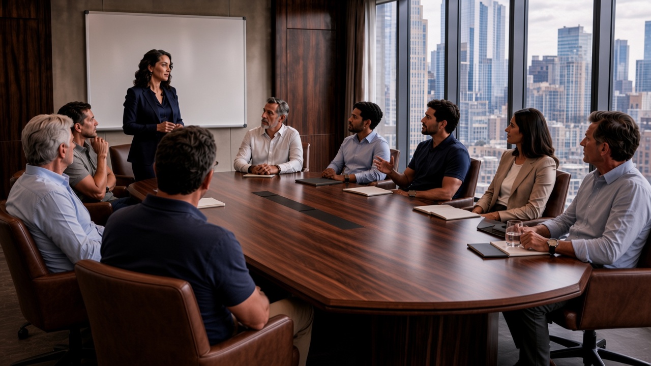 A facilitator guiding a leadership team through a working meeting